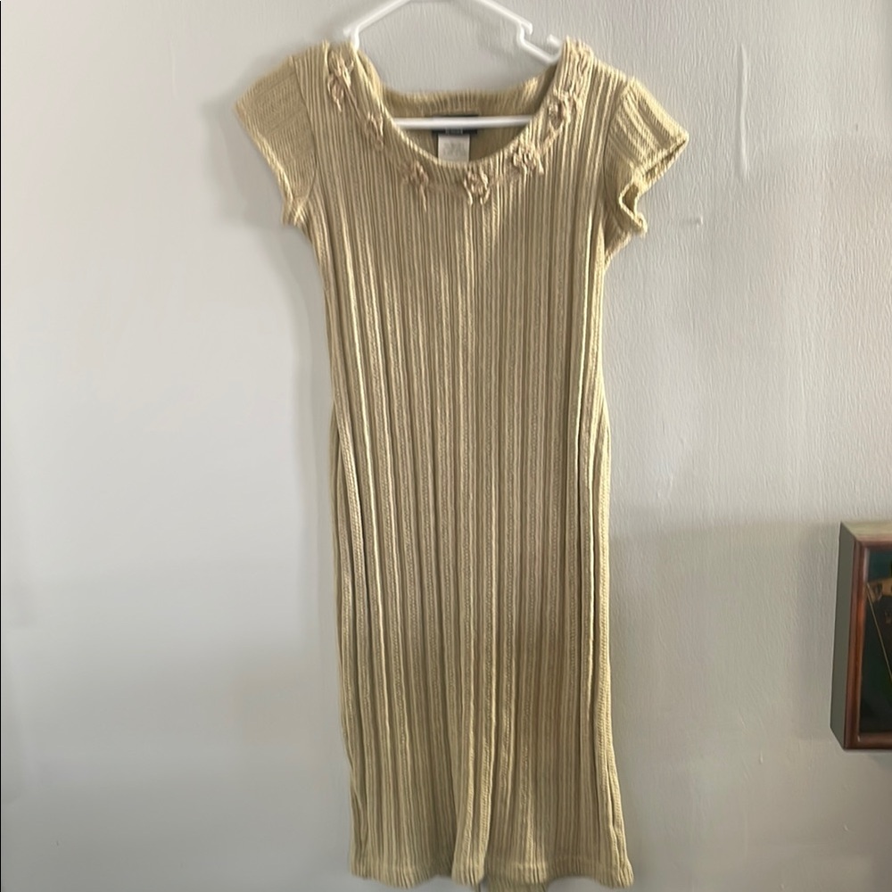 Cream Sheath Midi Dress with Crew Neck